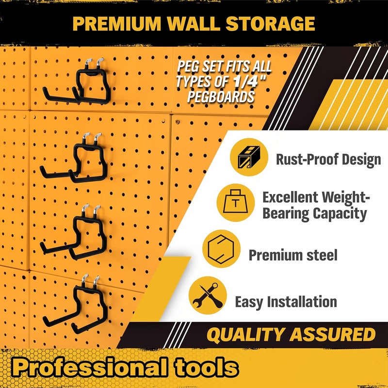 ELEAD 8-Piece Flat Pegboard Hooks, Peg Board Organizer Accessories for Hanging, Fit 1/4" Pegboard, Peg Board Tool Hangers for Garage Kitchen Workbench - Image 3